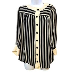 Milly of New York Striped Silk Blouse Size 6 Button Front Classic Career Wear